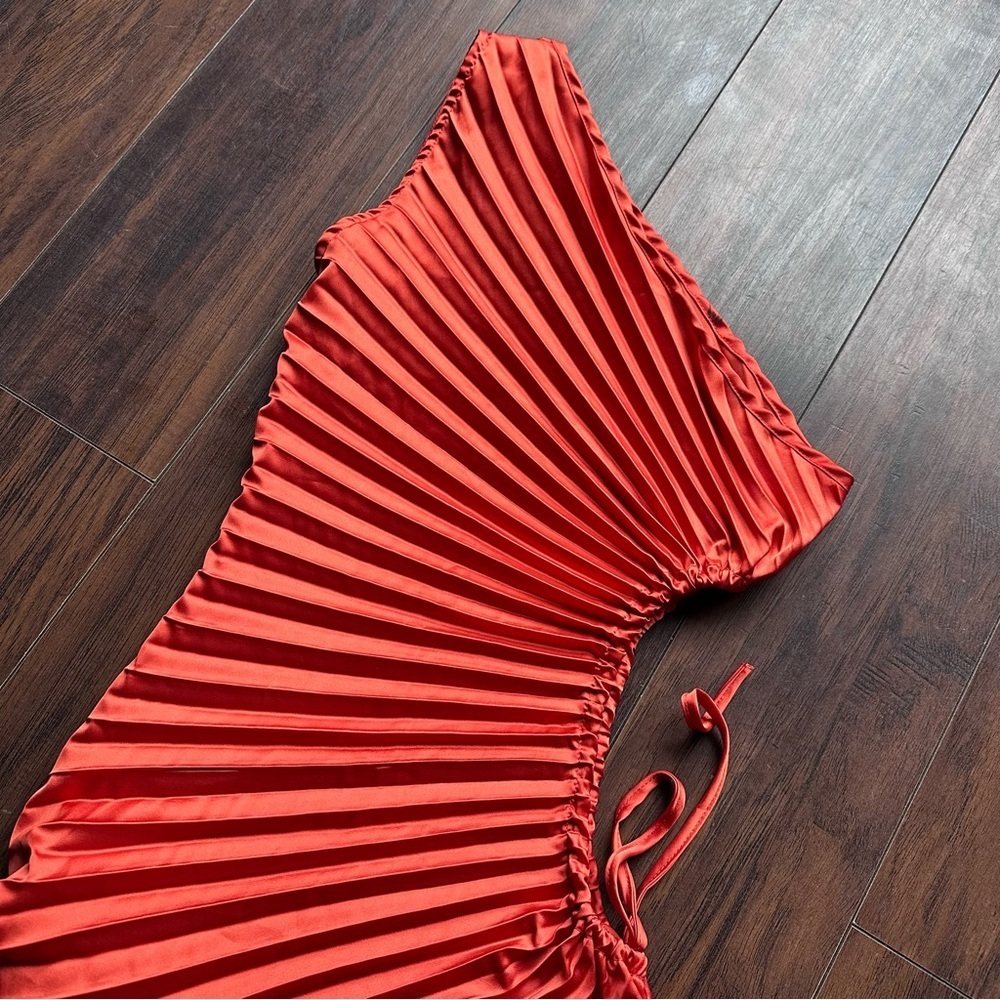 Kaei&Shi Satin Prom One Shoulder Cutout Asymmetrical Pleated Dress - Picture 5 of 8